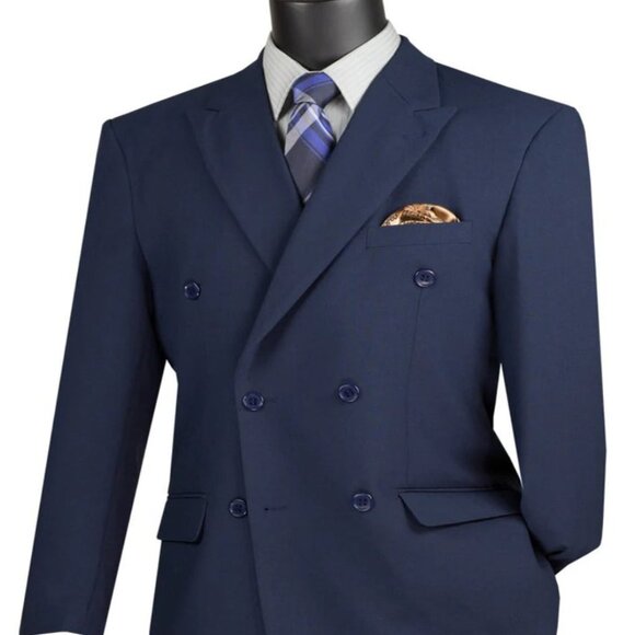 Pleated Suit - Mens Suits With Pleated Pant - Regular Fit Suit - Navy Blue Popli - Picture 1 of 2